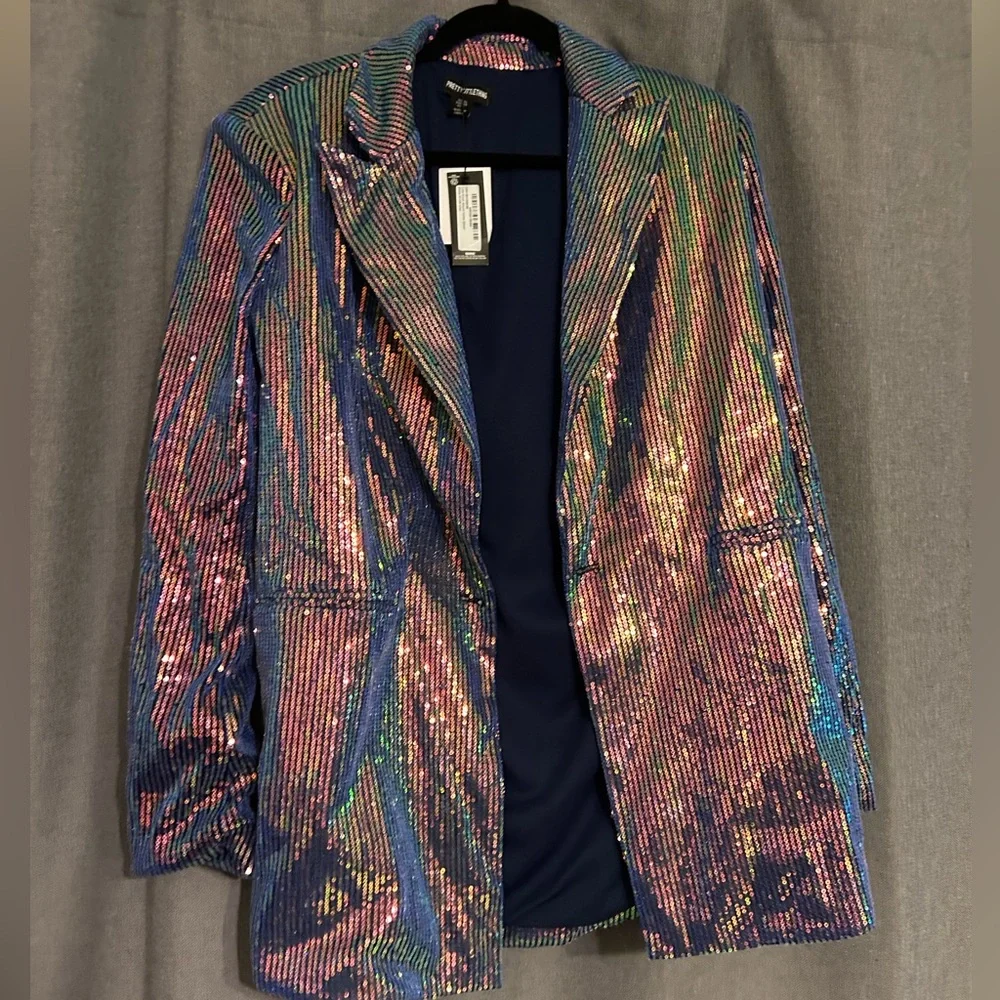 NWT PLT Blue Sequin Blazer Dress - Picture 2 of 7